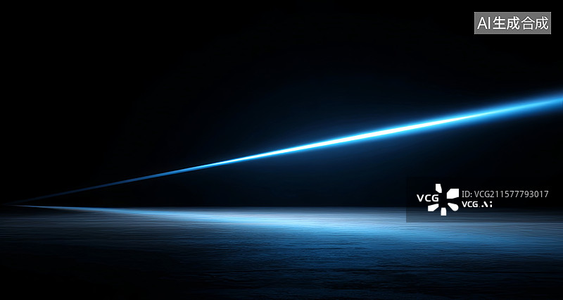 【AI数字艺术】蓝色光线划过黑暗空间图片素材