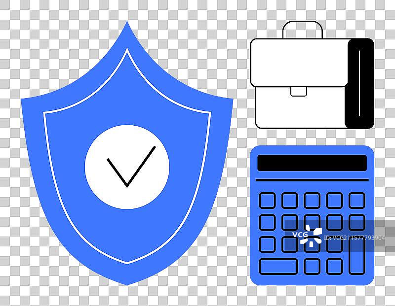 蓝色盾牌上带有勾号的公文包图片素材
