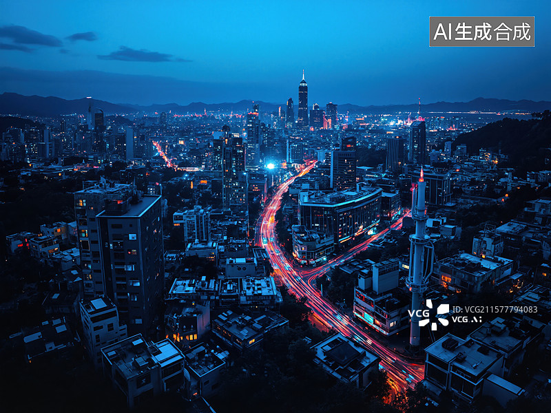 【AI数字艺术】夜幕城市光影图片素材