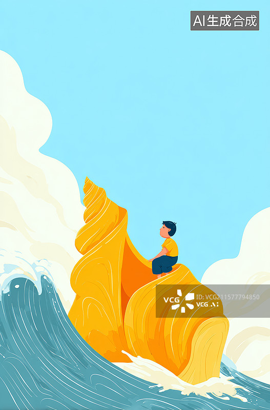 【AI数字艺术】海上巨螺上的沉思者图片素材