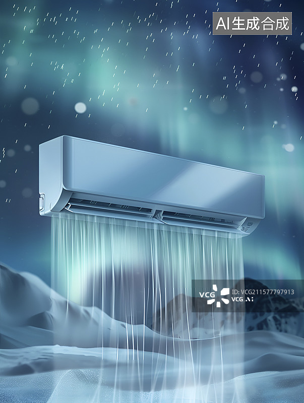 【AI数字艺术】正在送风的挂壁式空调图片素材
