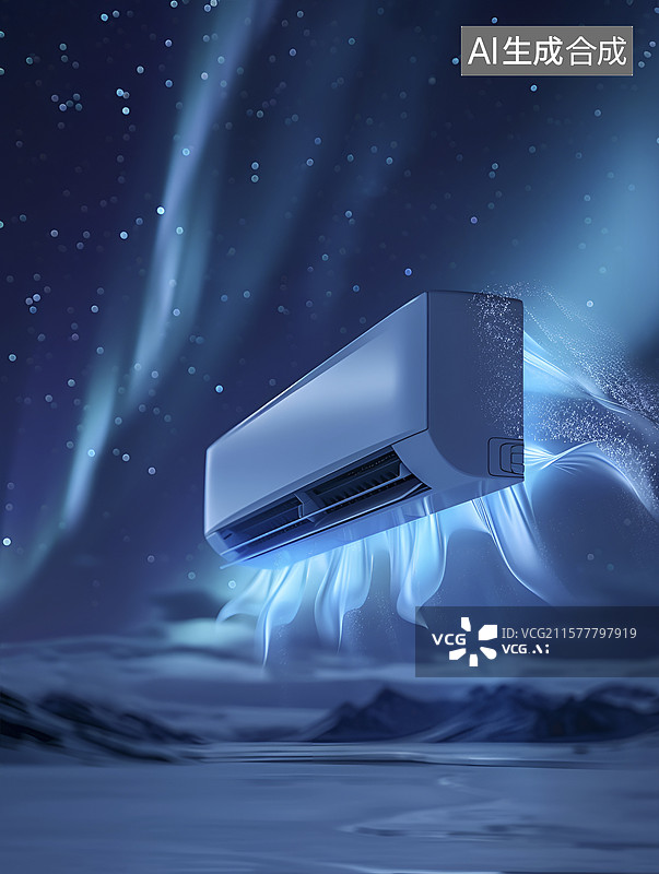 【AI数字艺术】正在送风的挂壁式空调图片素材
