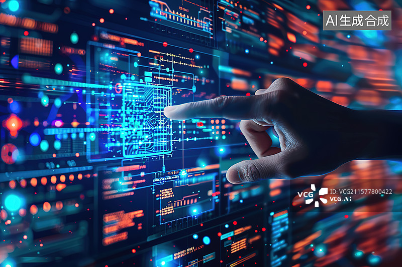 【AI数字艺术】手指触摸全息投影数字化大屏幕图片素材