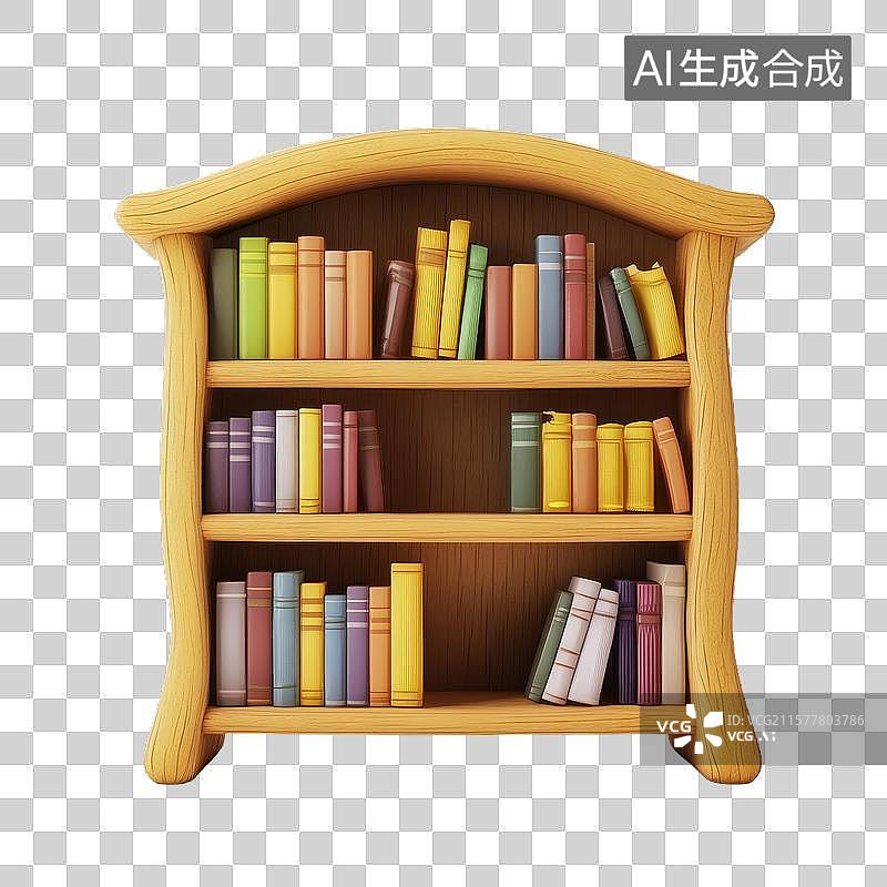 【AI数字艺术】木质书架上的彩色书籍图片素材