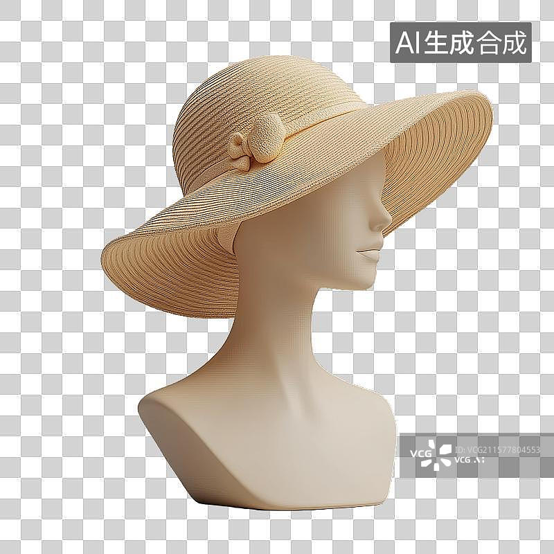 【AI数字艺术】米色宽檐帽展示于模特头部图片素材