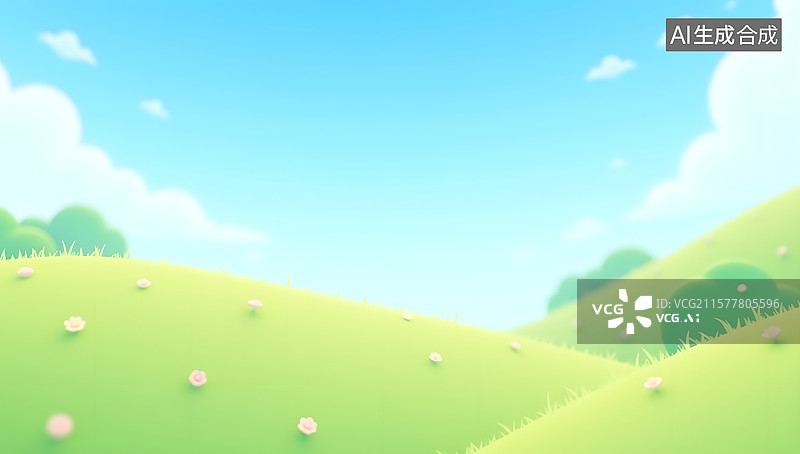 【AI数字艺术】春天的绿色草地风景3D渲染图片素材