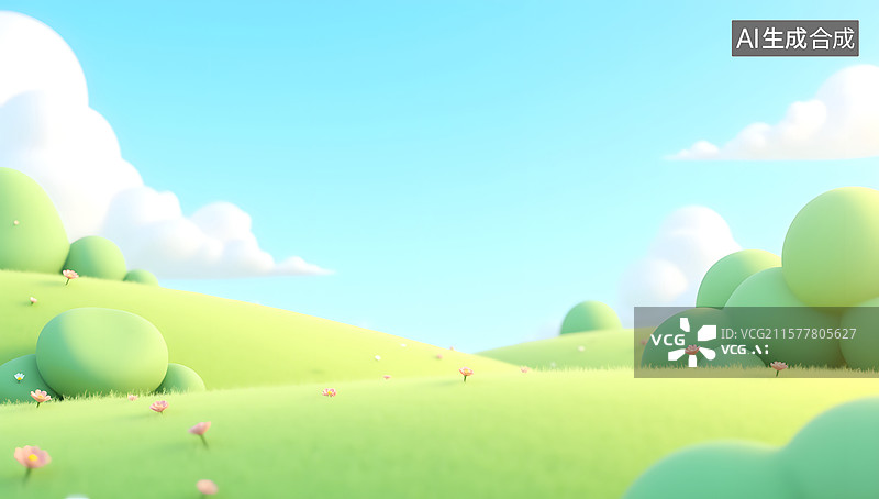 【AI数字艺术】春天的绿色草地风景3D渲染图片素材