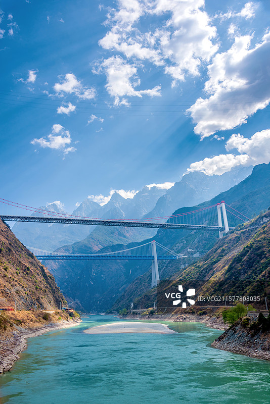 中国云南迪庆虎跳峡金沙江特大桥风光图片素材