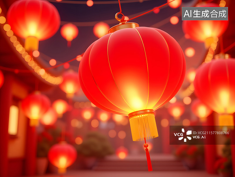 【AI数字艺术】中秋节的红灯笼节日背景图图片素材