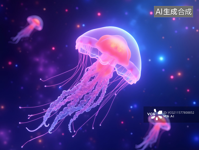 【AI数字艺术】发光水母漂浮梦幻海洋中图片素材