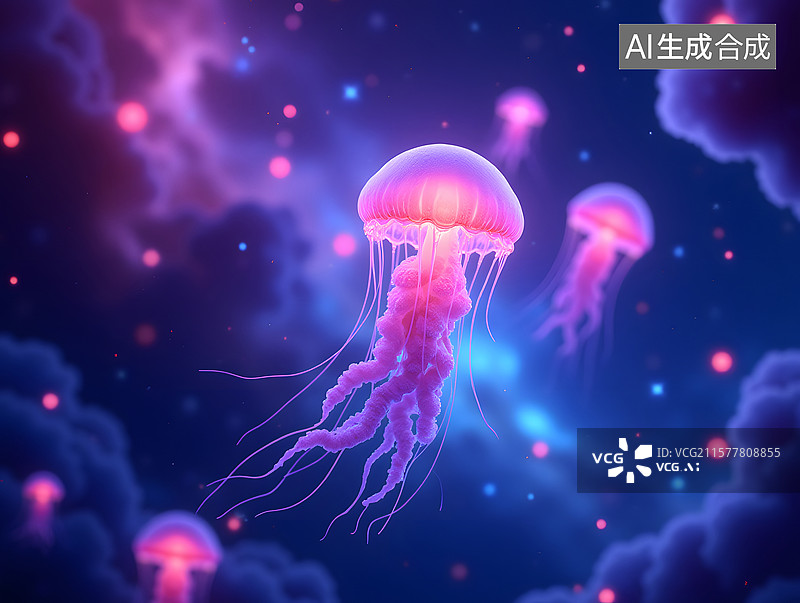 【AI数字艺术】发光水母漂浮梦幻海洋中图片素材