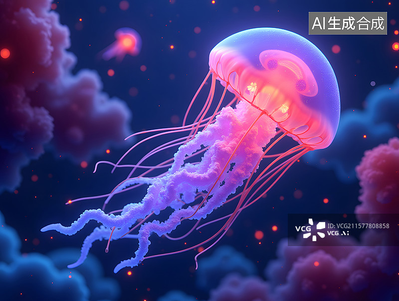 【AI数字艺术】发光水母漂浮梦幻海洋中图片素材