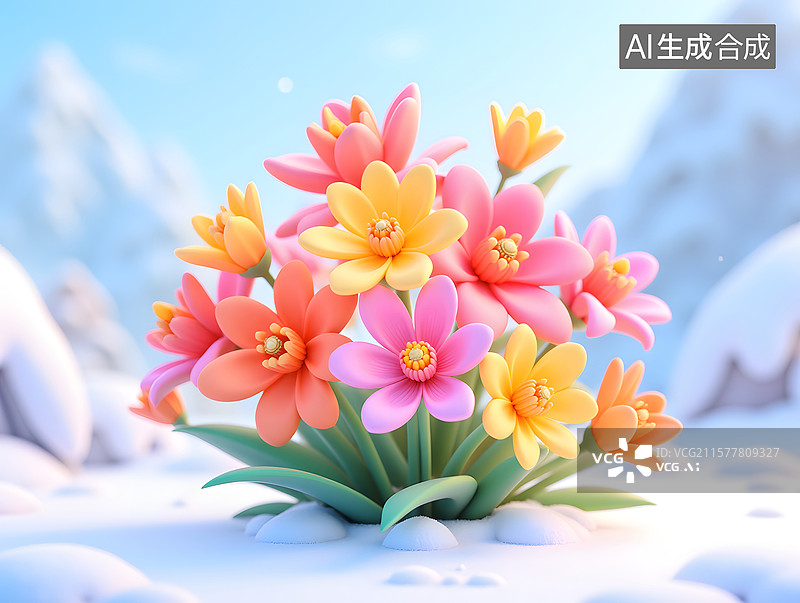 【AI数字艺术】冬天节日花束在雪地里的场景插画图片素材