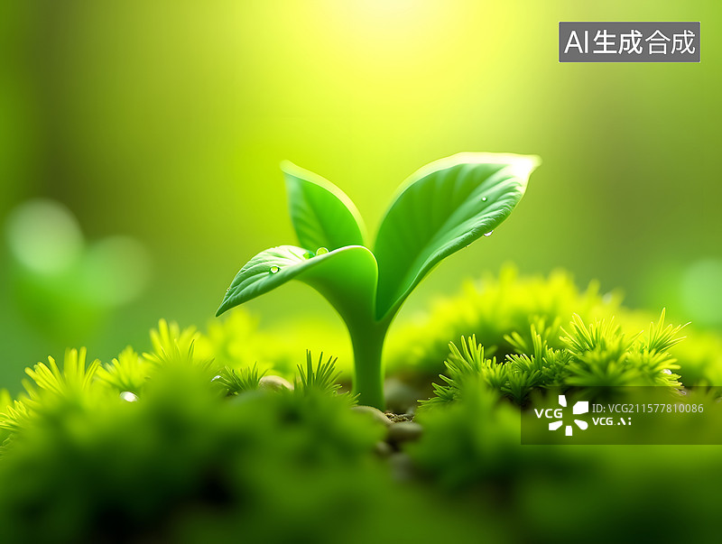 【AI数字艺术】春天节气中的嫩芽萌发插图图片素材