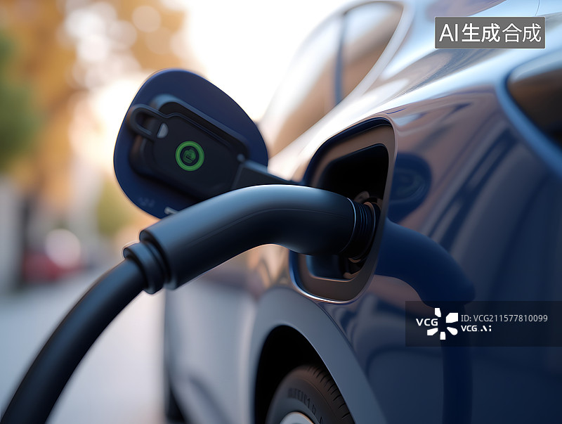 【AI数字艺术】电动汽车充电场景的特写插图图片素材