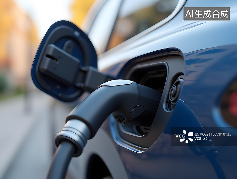 【AI数字艺术】电动汽车充电场景的特写插图图片素材