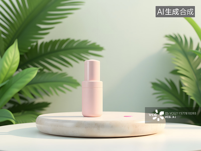 【AI数字艺术】3D渲染的绿色植物电商产品展台图片素材