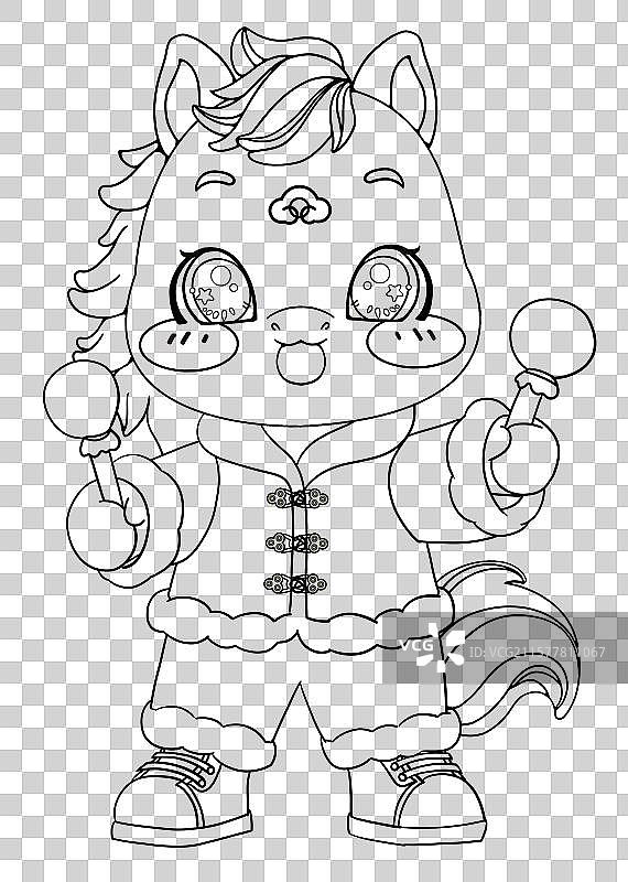 马年马到成功生肖马IP敲鼓年画插画元素图片素材