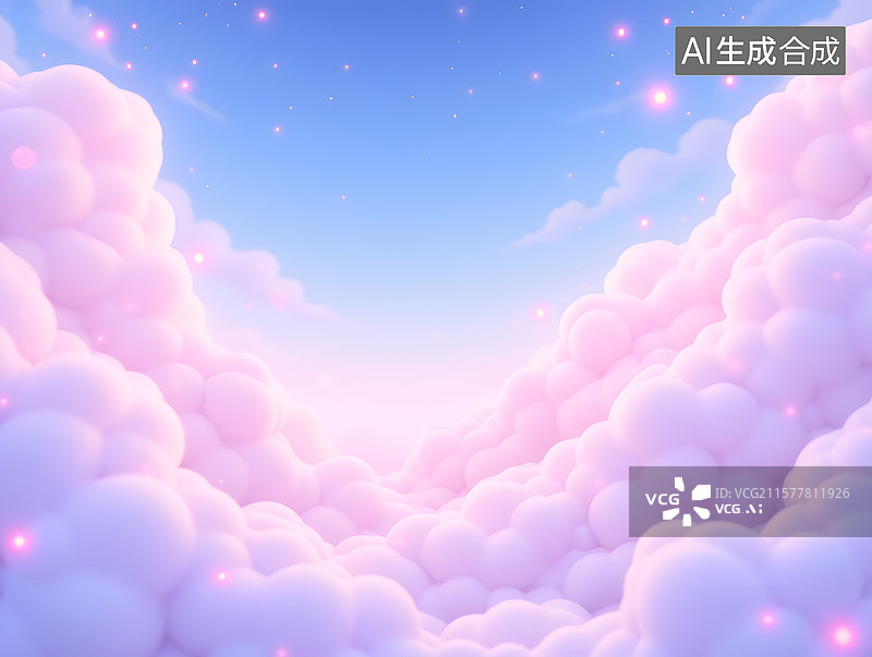 【AI数字艺术】梦幻的云朵三维渲染场景插图图片素材