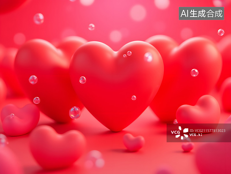 【AI数字艺术】情人节的心形梦幻三维场景插图图片素材