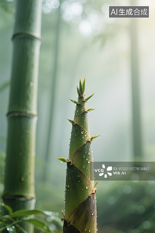 【AI数字艺术】清晨竹林里新生的竹笋图片素材