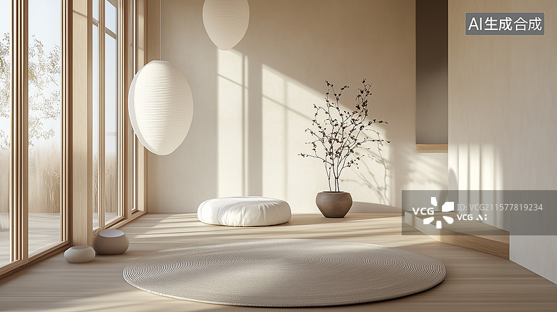【AI数字艺术】现代日式灵感生活空间的简约之美图片素材
