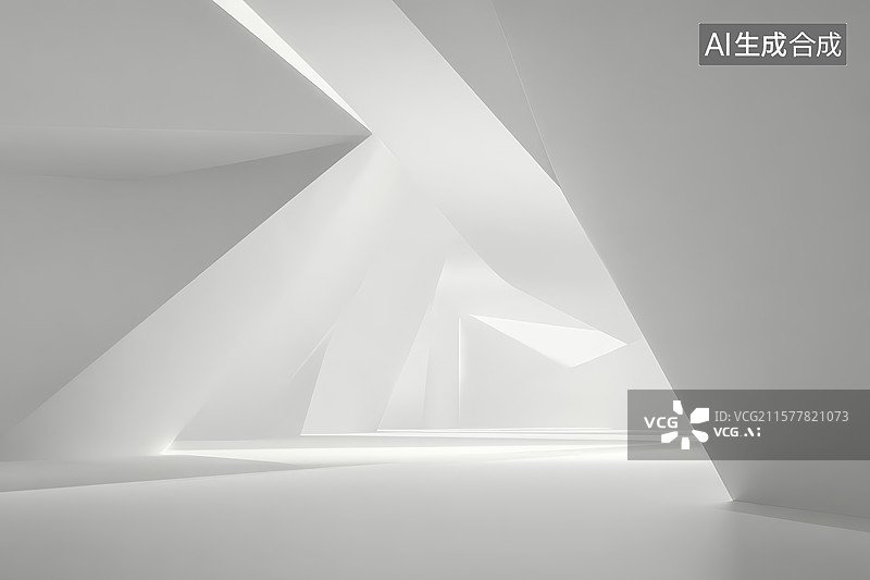 【AI数字艺术】现代建筑内部的光影交错图片素材