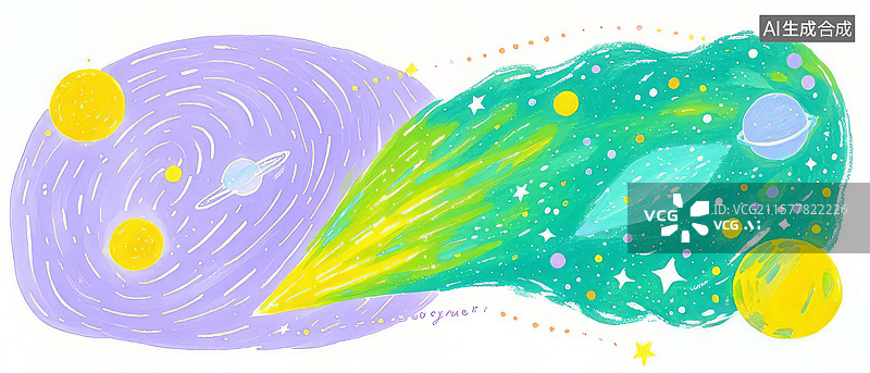 【AI数字艺术】宇宙星云与行星的奇幻交汇图片素材