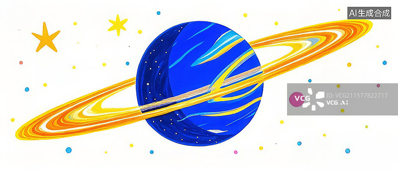 【AI数字艺术】彩色环带环绕的蓝色星球图片素材