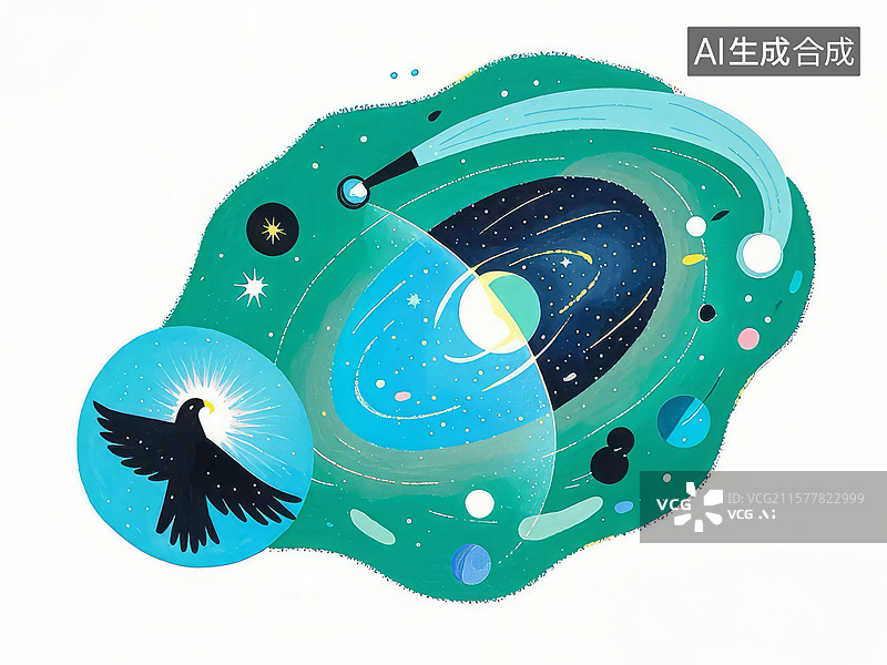 【AI数字艺术】宇宙与飞鸟的奇幻融合图片素材