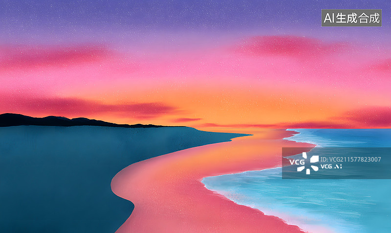 【AI数字艺术】夏天海滩的海浪背景插画图片素材