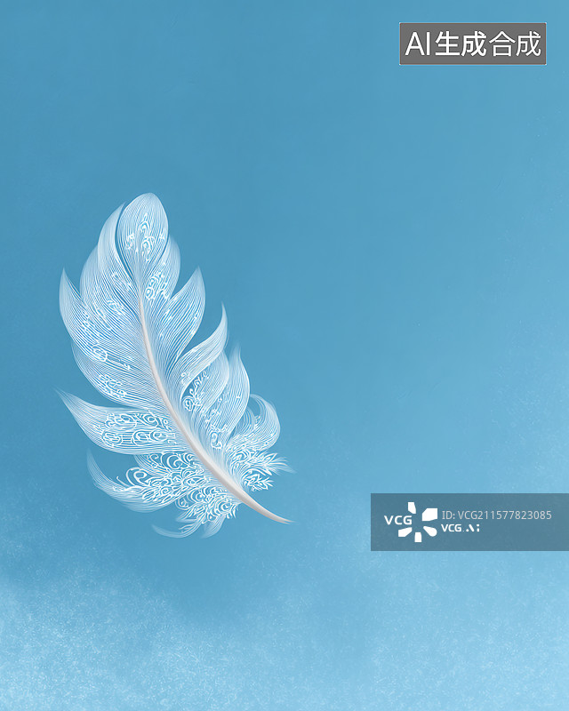 【AI数字艺术】一片飞在空中的白色羽毛图片素材
