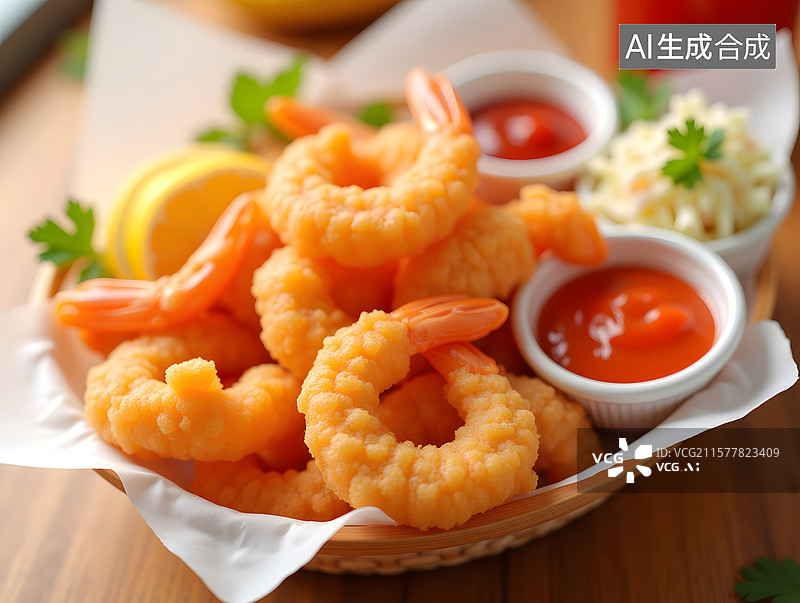 【AI数字艺术】健康午餐的油炸虾食物插图图片素材