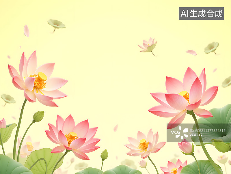 【AI数字艺术】大暑节气的夏日荷花国潮插画图片素材