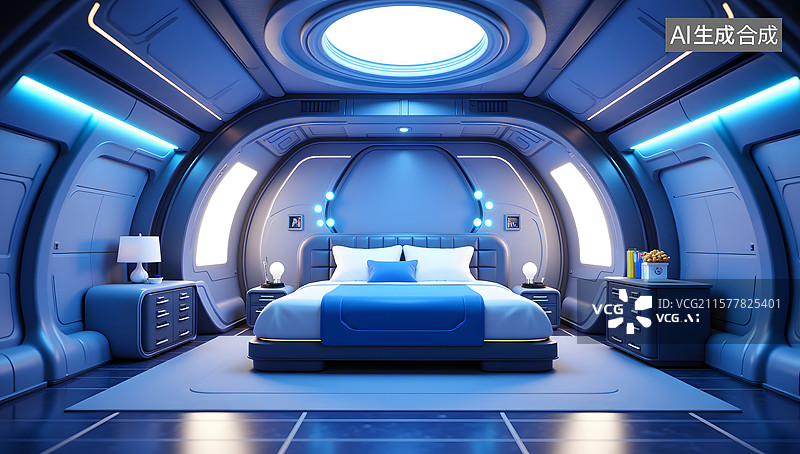 【AI数字艺术】未来的卧室舒适睡眠场景插图图片素材
