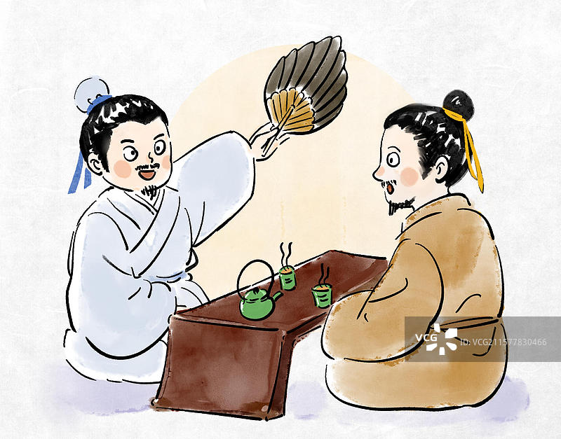 隆中对三国历史事件手绘卡通插画图片素材
