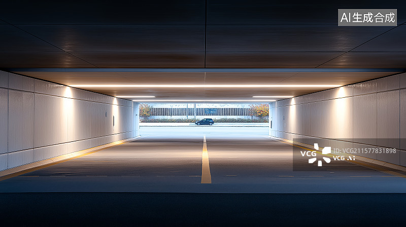 【AI数字艺术】一个现代化的地下车库通道，干净整洁，光线明亮图片素材