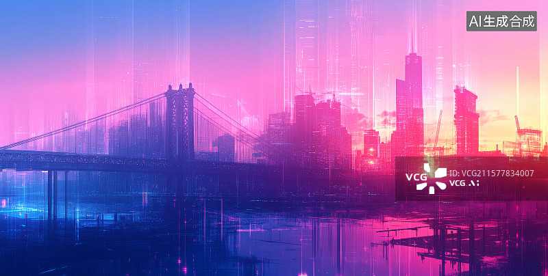 【AI数字艺术】科技感城市夜景霓虹画面图片素材