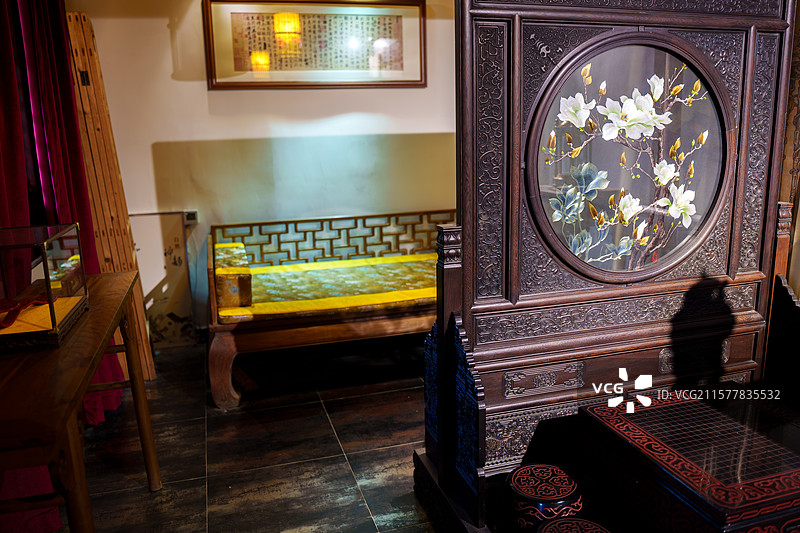 北京市石景山区承恩寺 燕京八绝博物馆展品 中式室内布置图片素材