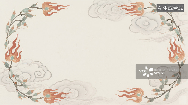 【AI数字艺术】水墨画火焰花卉云纹背景最大图片素材
