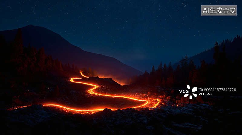 【AI数字艺术】星河下的熔岩之路图片素材