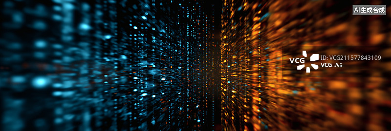 【AI数字艺术】蓝色与橙色数据流图片素材