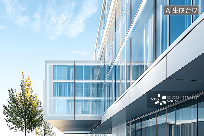 【AI数字艺术】现代化企业玻璃幕墙创业园区公司办公楼外观景观图片素材