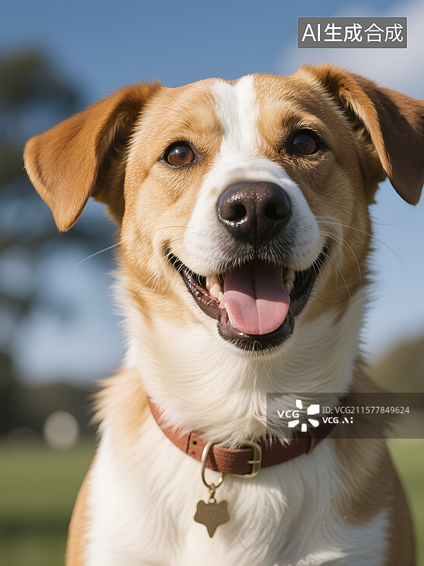 【AI数字艺术】户外草地上开心的宠物狗图片素材