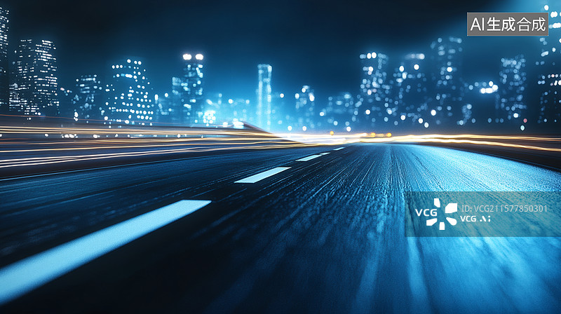 【AI数字艺术】夜间城市高速公路图片素材