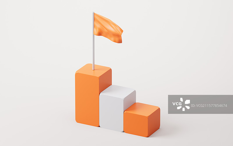 台阶上的旗帜三维渲染图片素材