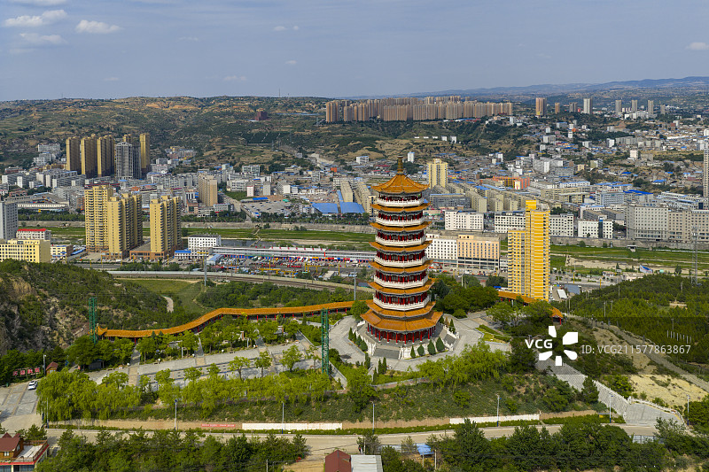 陕西省榆林市府谷县神龙山森林公园航拍图片图片素材