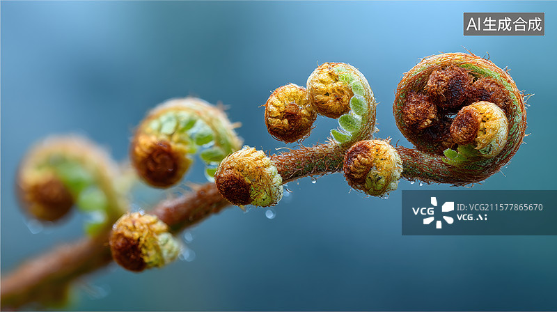 【AI数字艺术】蕨类植物新叶的特写图片素材