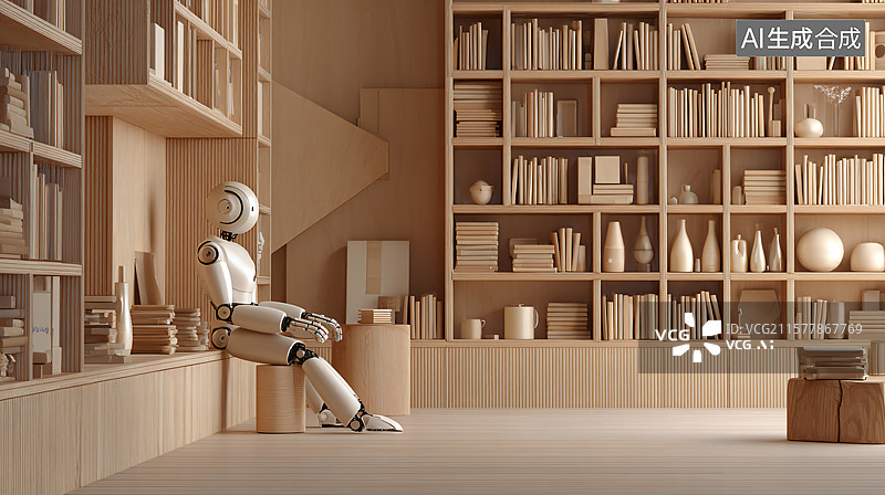 【AI数字艺术】机器人静享阅读空间图片素材