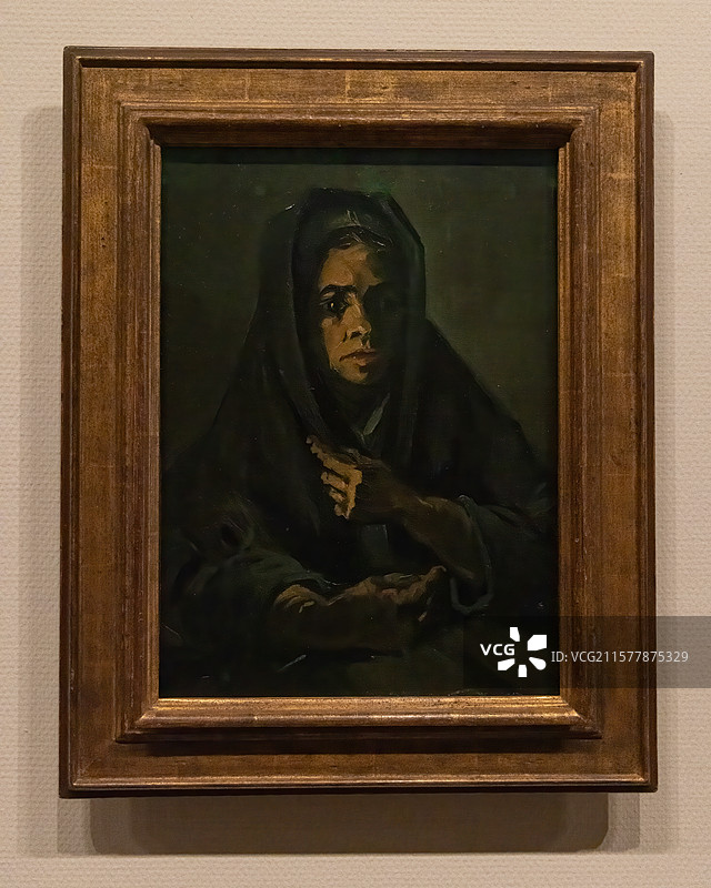 油画《戴绿色披肩的农妇头像 》梵高图片素材